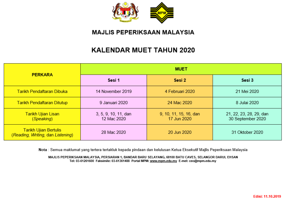 Kalender Peperiksaan MUET