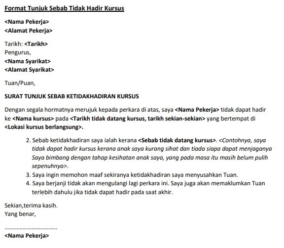 Contoh Surat Tunjuk Sebab Tak Hadir Kerja, Lewat Ke Tempat Kerja & Lain-lain