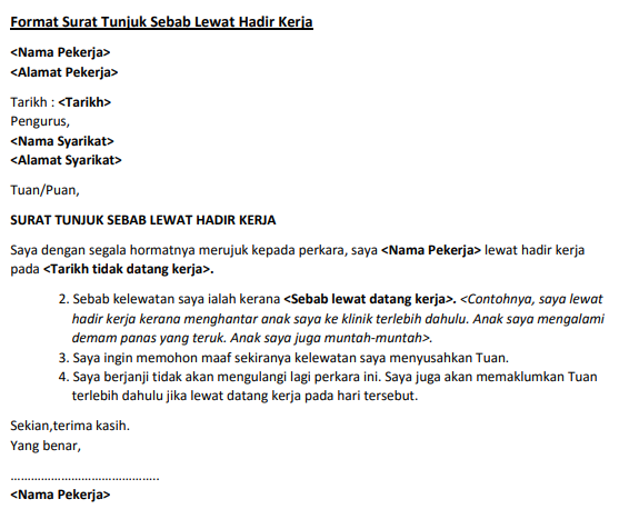 Contoh Surat Tunjuk Sebab Tak Hadir Kerja, Lewat Ke Tempat Kerja & Lain-lain