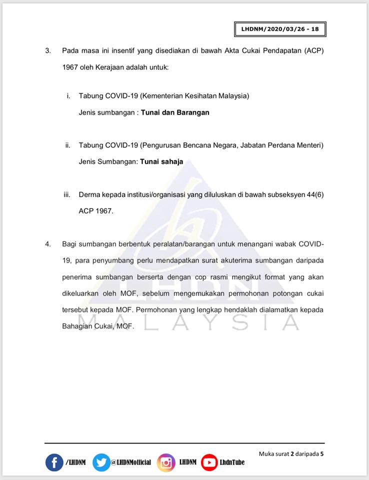 Insentif Potongan Cukai Bagi Sumbangan Kepada Tabung COVID-19. Ambil Peluang Ini Untuk Pelepasan Cukai