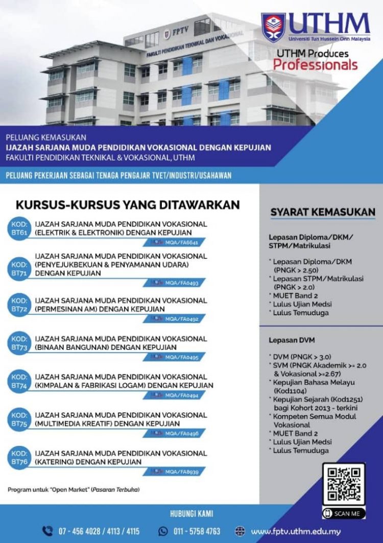 Tawaran Program Sarjana Muda Pendidikan Vokasional UTHM