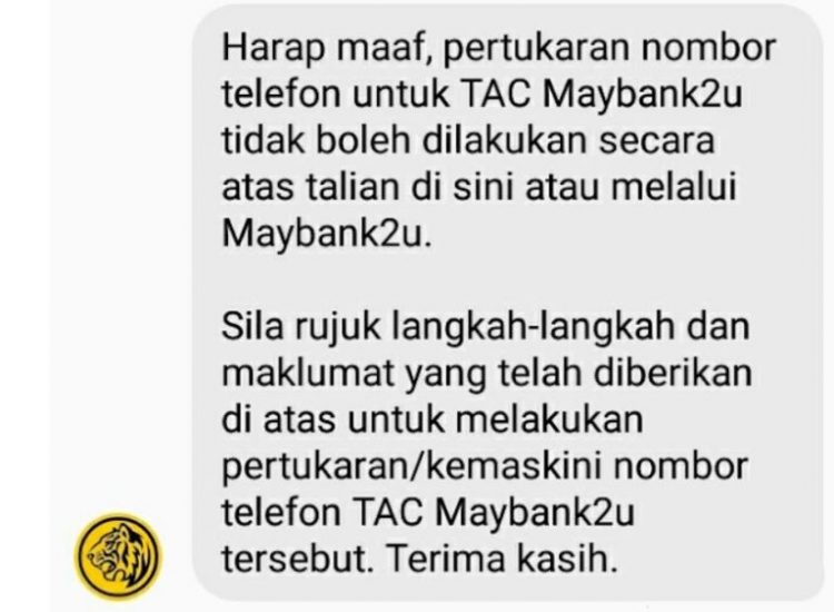 Cara Tukar Nombor Telefon TAC Maybank2u 