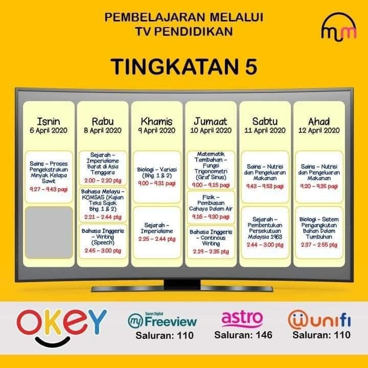  Jadual Lengkap TV Pendidikan, Download Jadual Belajar Darjah 5 hingga Tingkatan 5