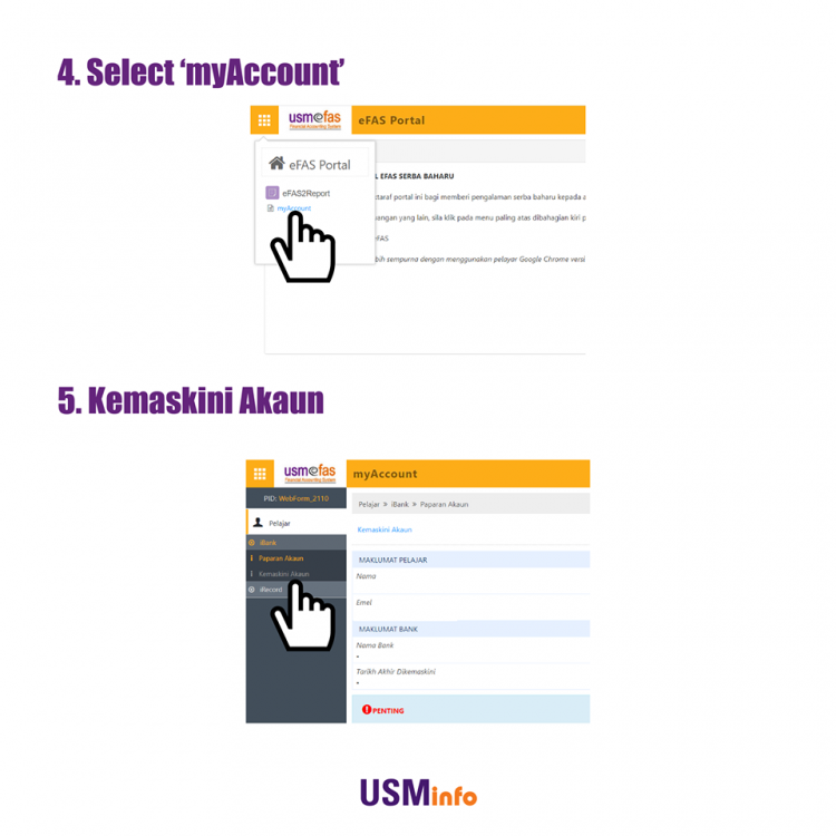 Pembayaran BPN IPT. Pelajar USM Diminta Untuk Update Akaun Bank Di Portal eFAS Untuk Menerima Bayaran