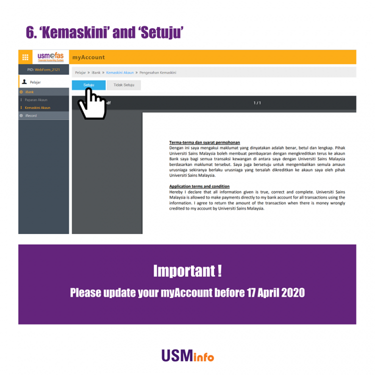 Pembayaran BPN IPT. Pelajar USM Diminta Untuk Update Akaun Bank Di Portal eFAS Untuk Menerima Bayaran
