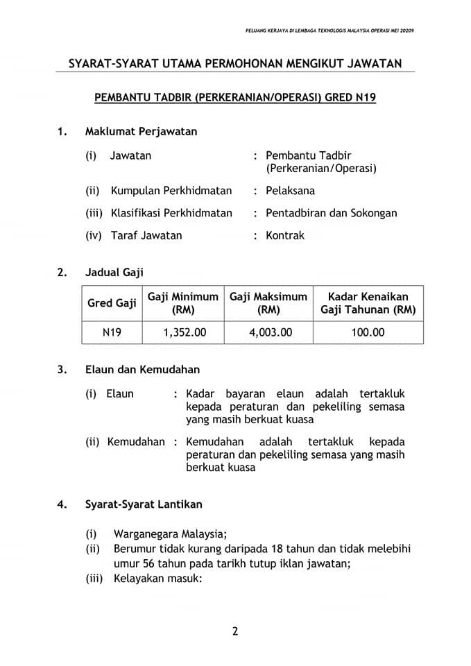 Iklan Jawatan Kosong Pembantu Tadbir Di Lembaga Teknologis Malaysia (MBOT)