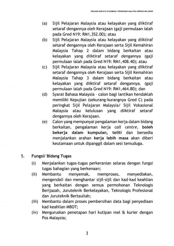 Iklan Jawatan Kosong Pembantu Tadbir Di Lembaga Teknologis Malaysia (MBOT)