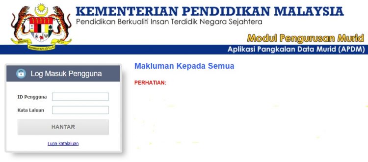 Login APDM: Aplikasi Pangkalan Data Murid.Moe.Gov.My