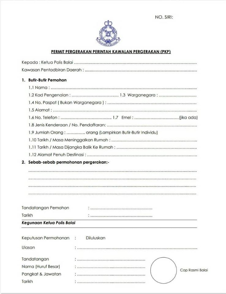 Muat Turun Permit Perintah Kawalan Pergerakan Bagi Pemohon Yang Tiada Telefon Pintar