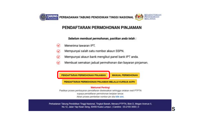 PTPTN Login. Pendaftaran Permohonan Pinjaman PTPTN
