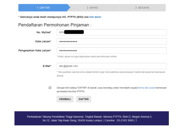 PTPTN Login. Pendaftaran Permohonan Pinjaman PTPTN