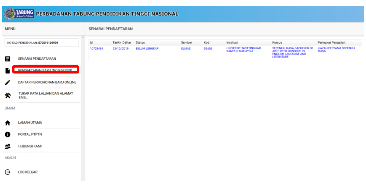 PTPTN Login. Pendaftaran Permohonan Pinjaman PTPTN