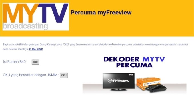 Permohonan & Semakan Tuntutan Dekoder MYTV Percuma Bagi B40 dan OKU