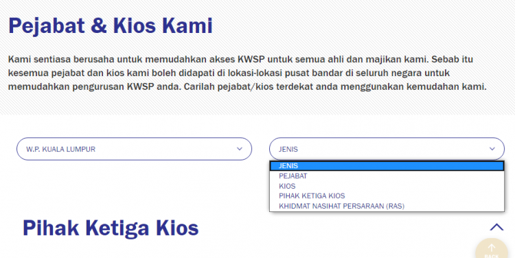 Senarai Kiosk KWSP & Perkhidmatan Yang Disediakan