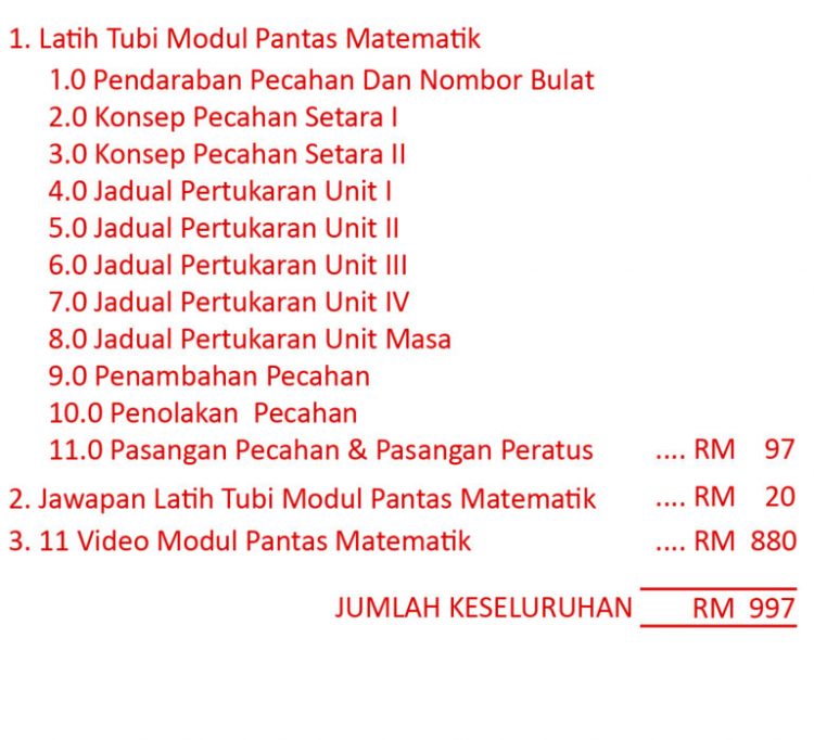 Latih Tubi Modul Pantas Matematik Khas Buat Pelajar UPSR