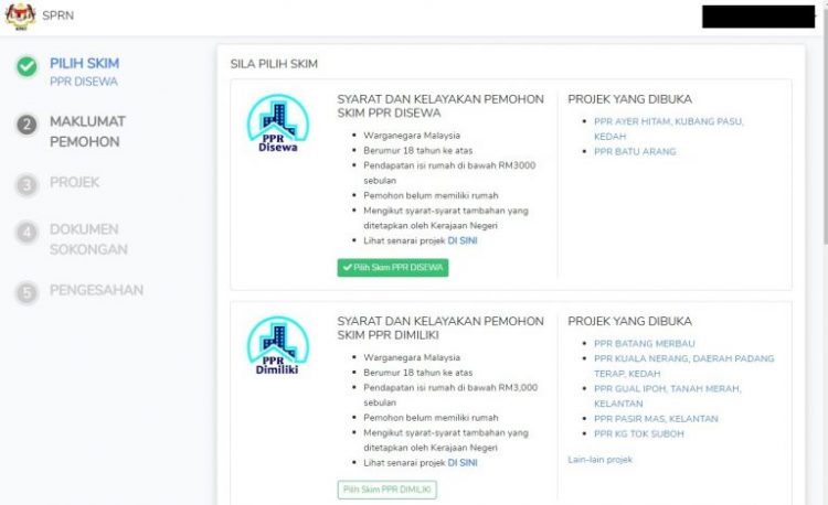Permohonan Perumahan Program Rakyat PPR Secara Online Melalui SPRN