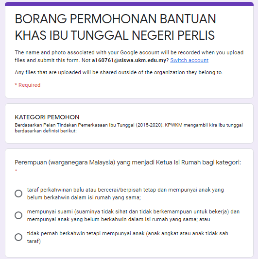 Daftar Permohonan Bantuan Ibu Tunggal RM300 PENJANA