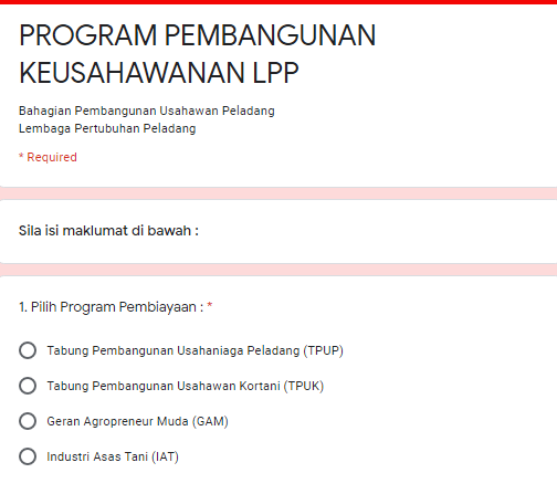 Permohonan Tabung Pembangunan Usahaniaga Peladang(TPUP), Pembiayaan Sehingga RM100,000