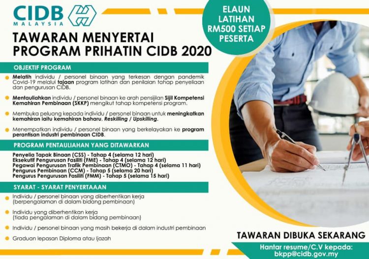 Tawaran Menyertai Program Perantisan Industri Pembinaan CIDB, Terima Elaun Latihan RM500
