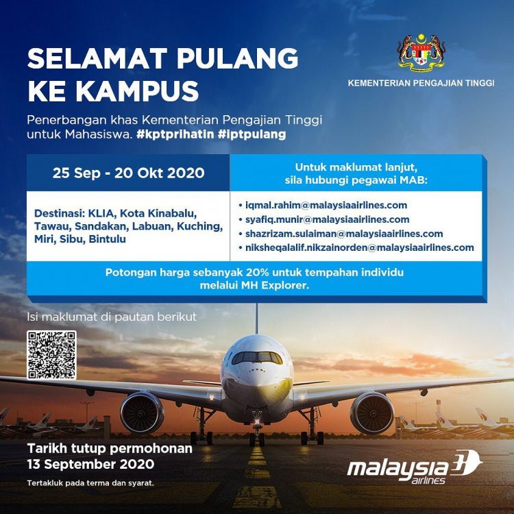 Penerbangan Khas Kementerian Pengajian Tinggi Untuk Mahasiswa. Mohon Sekarang