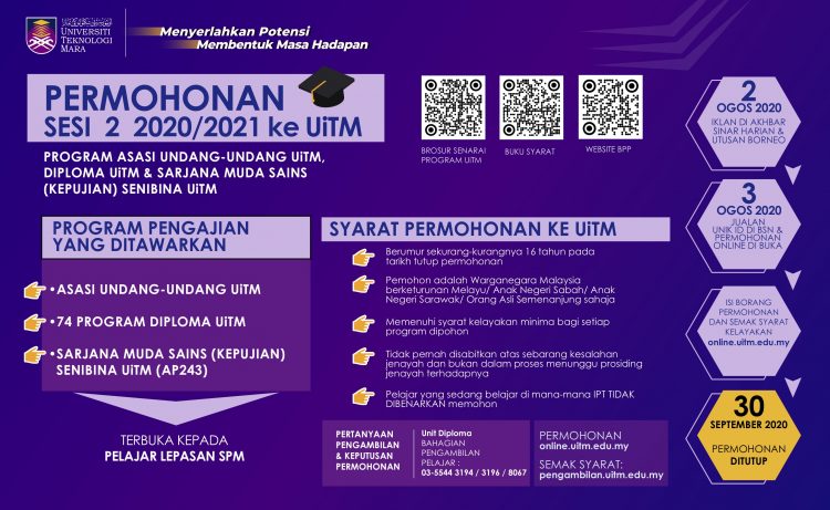 Permohonan Kemasukan Ke UiTM Sesi 2020/2021 Terbuka Kepada Lepasan SPM
