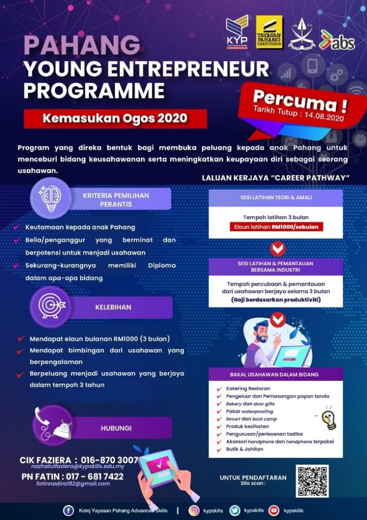 Pendaftaran Program Keusahawan Anak Pahang Percuma, Terima Elaun Bulanan RM1,000