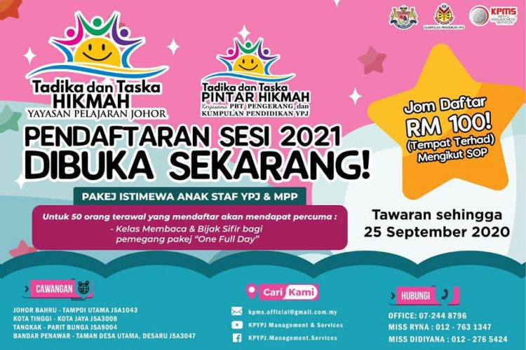Pendaftaran Tadika & Taska HIKMAH Yayasan Pelajaran Johor Sesi 2021