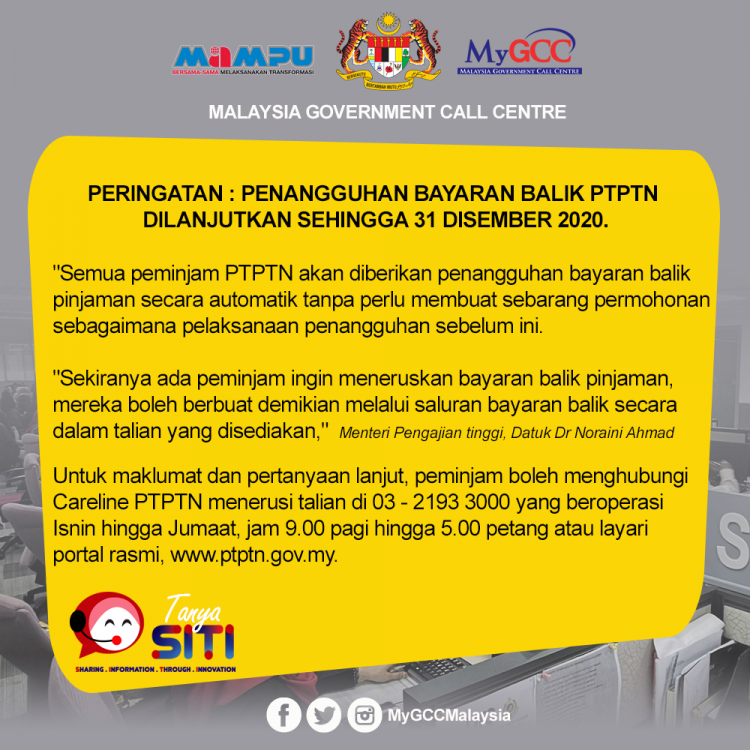 Penangguhan Bayaran Balik PTPTN Dilanjutkan Sehingga 31 Disember 20202
