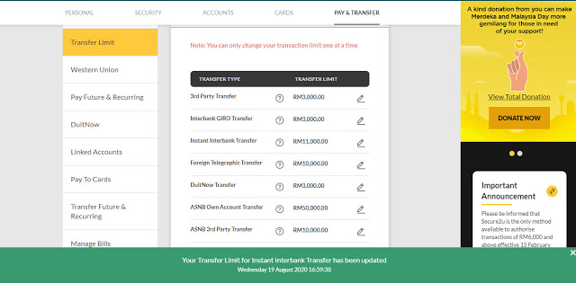 Langkah Mudah Tukar Transfer Limit (Had Transaksi) Maybank2u