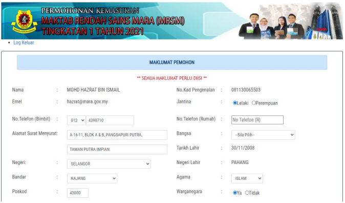 Panduan Permohonan Kemasukan Ke MRSM Tingkatan 1 & 4 Tahun 2021