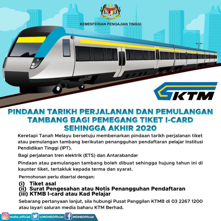 Pemegang Tiket I-Card ETS Boleh Buat Pindaan Tarikh Perjalanan Dan Pemulangan Tambang