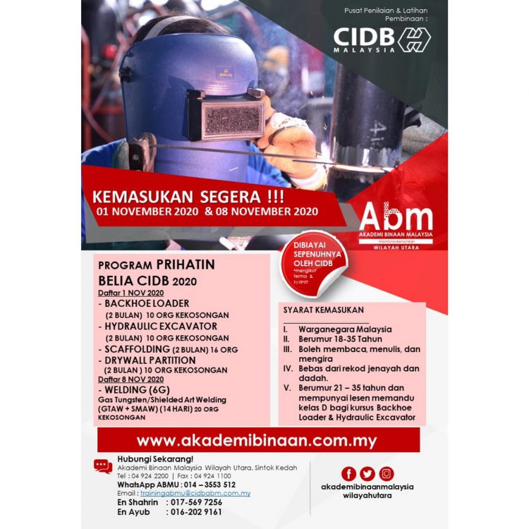 Daftar Program Prihatin Belia Tajaan Penuh CIDB Kemasukan November 2020