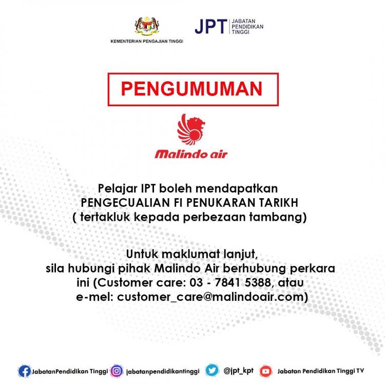 Kemudahan Pertukaran Tarikh Penerbangan Tanpa Had Disediakan Buat Pelajar