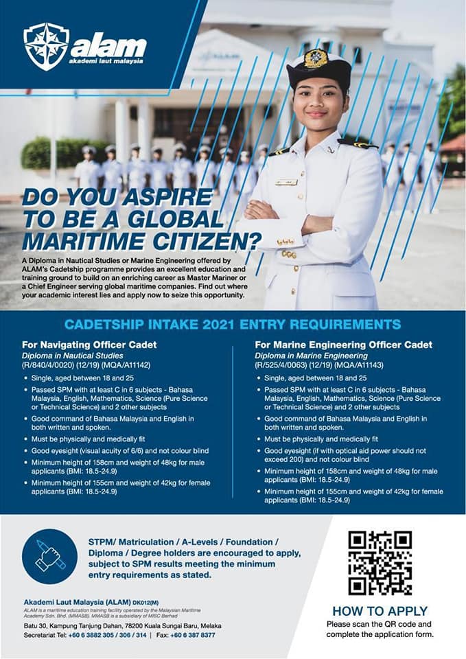 Pengambilan Kadet Akademi Laut Malaysia (ALAM) Sesi Ogos 2021 Dibuka Untuk Lepasan SPM