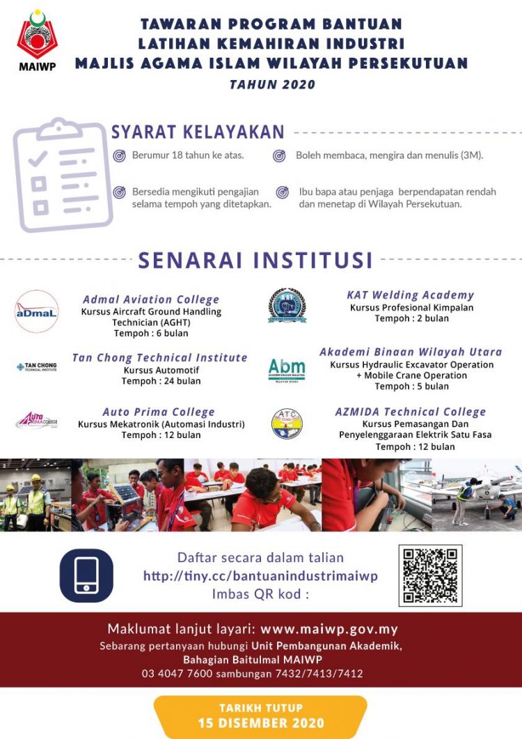 Tawaran Program Latihan Kemahiran Dan Penempatan Kerjaya Tajaan Penuh MAIWP. Elaun Sara Diri Diberi