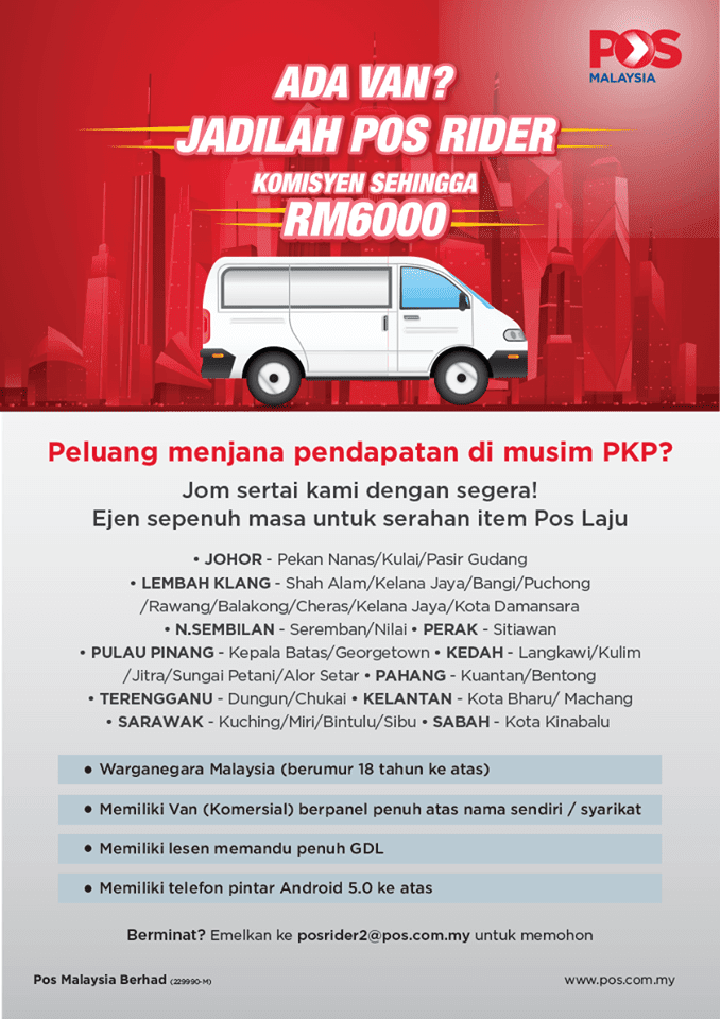 Peluang Kerjaya Sebagai Pos Rider Malaysia. Komisen Sehingga RM10,000 Sebulan Menanti Anda