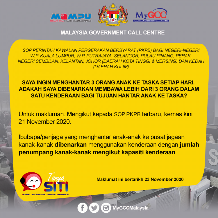 SOP PKPB Terkini: Ibubapa Dibenarkan Hantar Anak Melebihi 3 Orang Ke Taska Dalam Satu Kenderaan