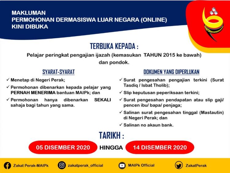 Permohonan Demasiswa MAIPk Bagi Pengajian Luar Negara Kini Dibuka