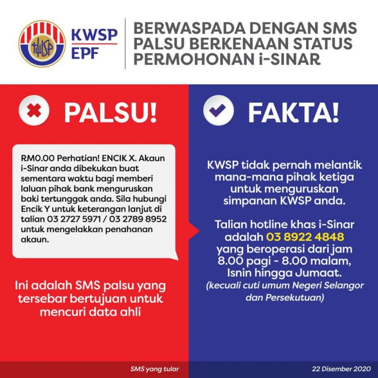 KWSP Beri Peringatan Waspada 4 Jenis "Scam i-Sinar" Yang Sedang Berleluasa Ini. Sila Alert