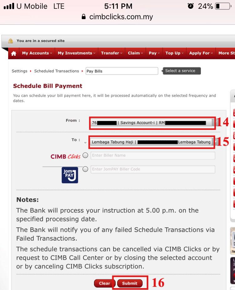 Cara Transfer Duit Dari CIMB Clicks Ke Tabung Haji Setiap Bulan Secara Automatik
