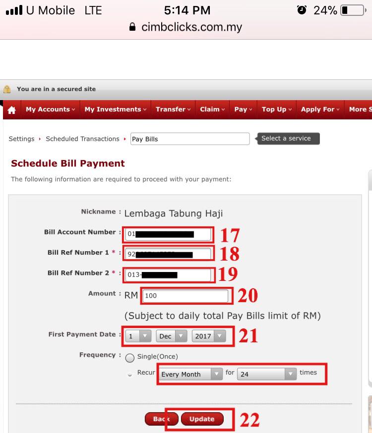 Cara Transfer Duit Dari CIMB Clicks Ke Tabung Haji Setiap Bulan Secara Automatik