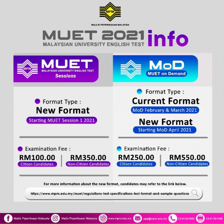 Kadar Bayaran Ujian MUET Terkini Bagi Format Baharu 2021
