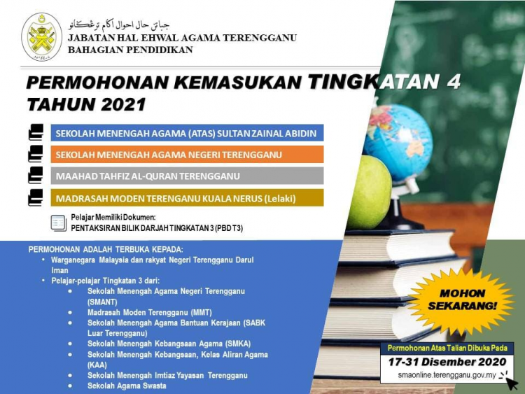 Permohonan Kemasukan Tingkatan 4 Sekolah Menengah Agama Terengganu Tahun 2021 