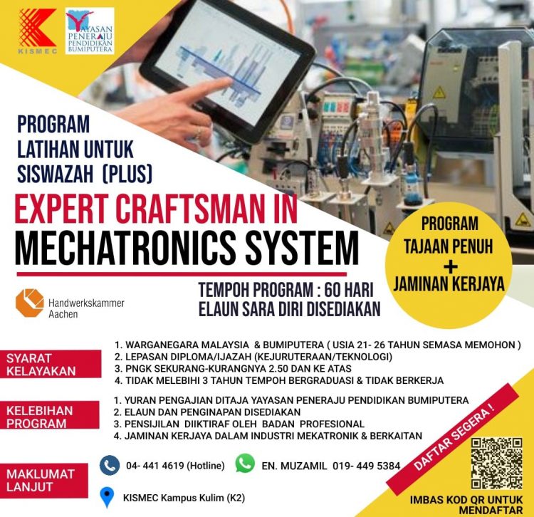 Program Latihan Siswazah (Sistem Mekatronik) Percuma. Jaminan Kerjaya & Elaun Bulanan Diberi