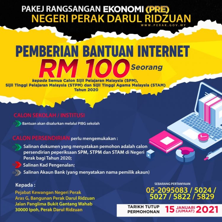 Permohonan Bantuan Internet RM100 Setiap Orang Buat Pelajar Sekolah