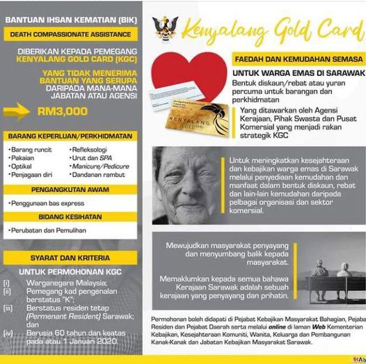 Daftar Kenyalang Gold Card: Terima Bantuan Ihsan Kematian (BIK) Sebanyak RM3,000 