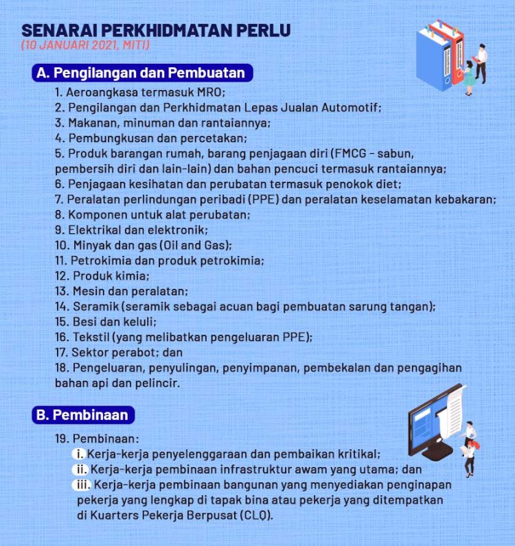 MITI: Senarai Perkhidmatan Perlu Yang Dibenarkan Beroperasi Sepanjang Tempoh PKP