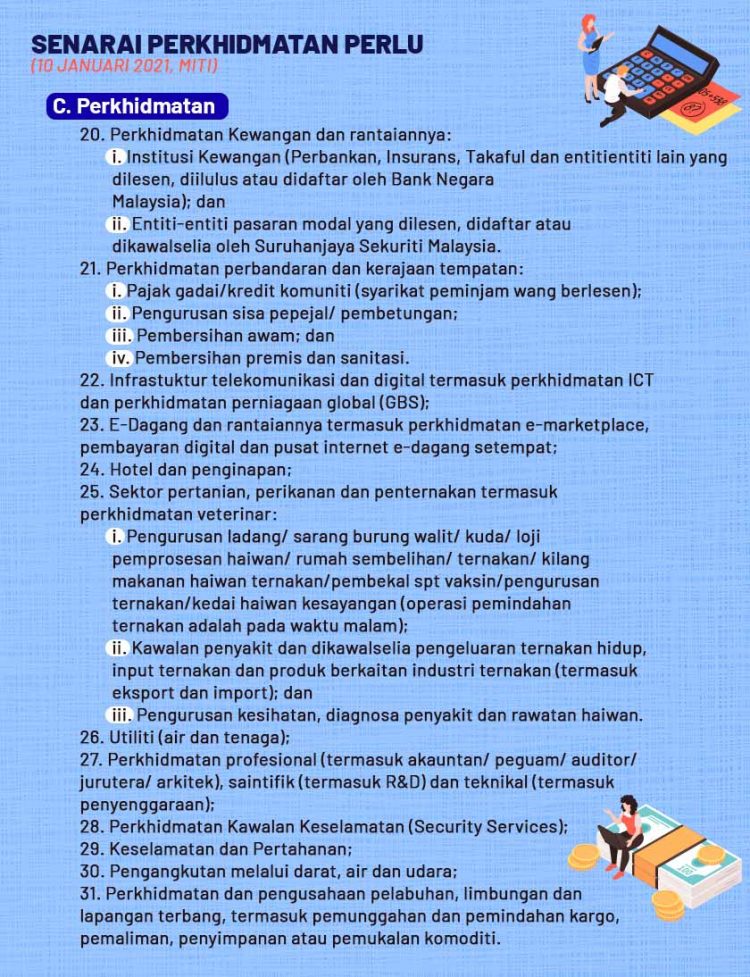 MITI: Senarai Perkhidmatan Perlu Yang Dibenarkan Beroperasi Sepanjang Tempoh PKP