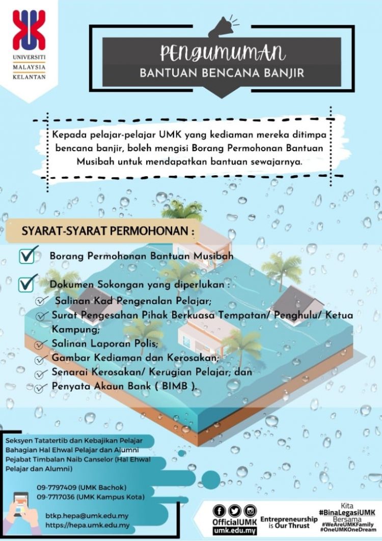 Permohonan Bantuan Musibah Buat Pelajar UMK Yang Terlibat Bencana Banjir