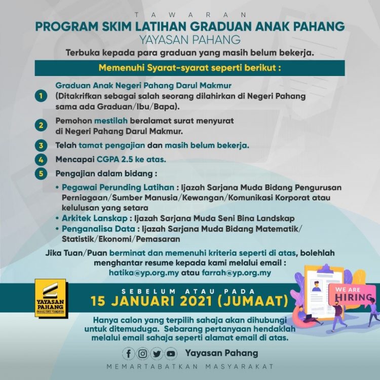 Tawaran Program Skim Latihan Kerja Buat Graduan Anak Pahang